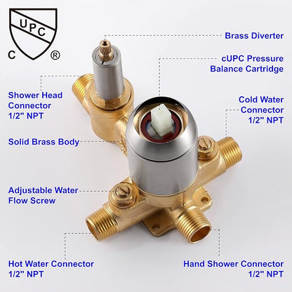 SHAMANDA Waterfall Wall Mounted Bathtub Faucet with Hand Shower, Bathroom Single Handle Tub Faucet Modern Brass Tub Shower Faucet Set(Including Rough-In Valve Body and Trim), Brushed Nickel, L901-2 - Image 3