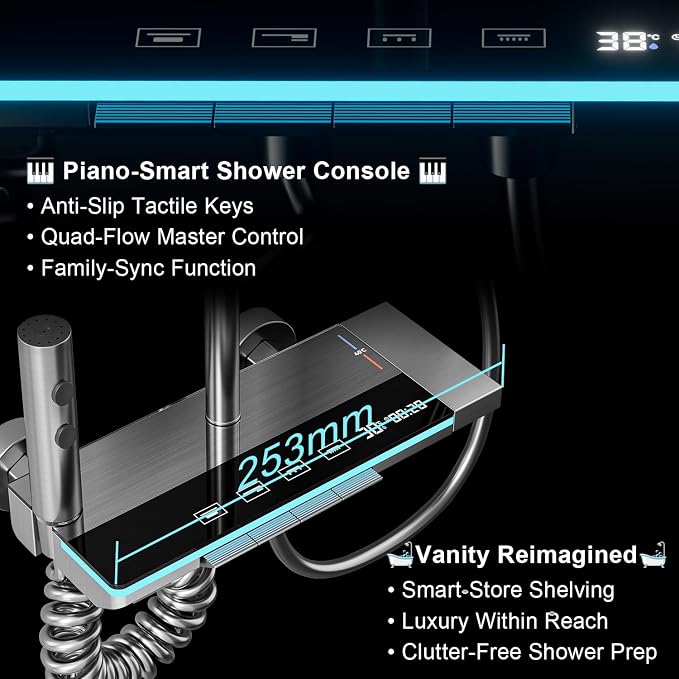 Shower Faucet Sets Complete Thermostatic Shower System Piano-Key Digital Shower Combo Wall Mounted Shower Trim Kit with 11.8" Rain Shower Head,4.5" Shower Head 2 in 1 Handheld Tub Spout (Gray) - Image 5