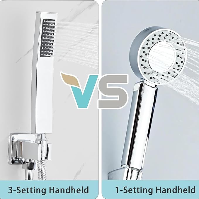 10 Inch Shower Faucet Set, Ceiling Mounted Rainfall Shower System with High Pressure Handheld Shower Head, Bathroom Mixer Rough-in Valve and Trim Shower Kit, Polished Chrome, with Tub Spout - Image 8
