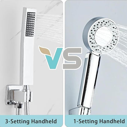 10 Inch Shower Faucet Set, Ceiling Mounted Rainfall Shower System with High Pressure Handheld Shower Head, Bathroom Mixer Rough-in Valve and Trim Shower Kit, Polished Chrome, with Tub Spout - Image 8