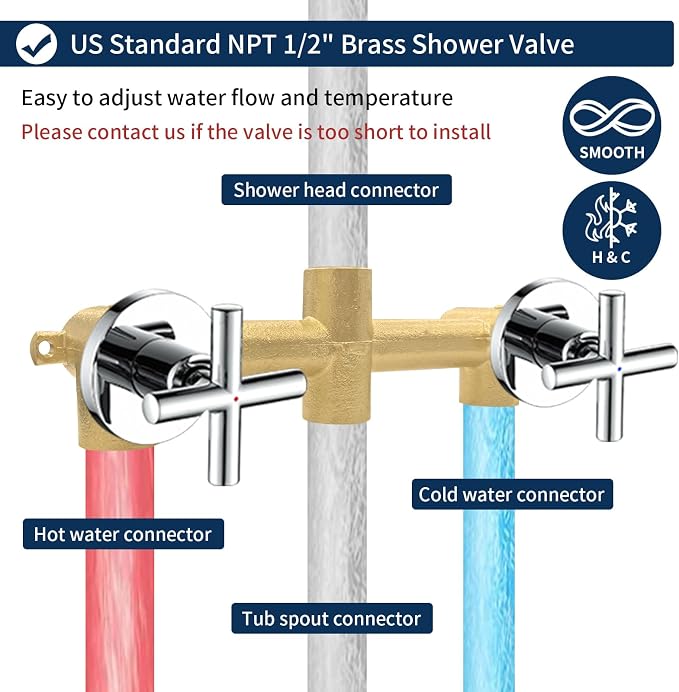 2 Handles Shower Faucet Set with Tub Spout Bathtub Shower Faucet Combo Set Shower System Complete Tub and Shower Trim Kit Chrome Polished Wall Mounted Shower Fixtures - Image 4