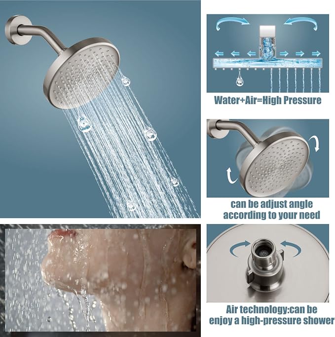 Aolemi Tub Shower Faucet Set With Valve Wall Mount Shower Trim Kit 6 Inch Bathtub Fixtures Rough-in Valve Single-Spray Shower Head System 5.3 Inch Tub Spout Brushed Nickel Modern - Image 5