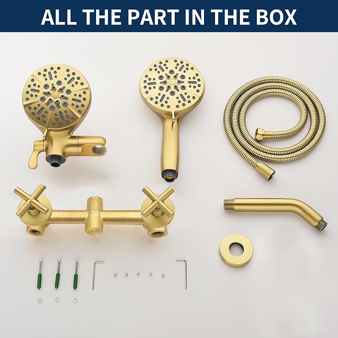 2 Handle Shower Faucet Shower System Complete 2 in 1 Shower Combo Set with Handheld Showerhead Shower Trim Kit Wall Mounted Shower Fixtures Brushed Gold - Image 6