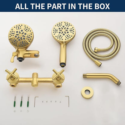 2 Handle Shower Faucet Shower System Complete 2 in 1 Shower Combo Set with Handheld Showerhead Shower Trim Kit Wall Mounted Shower Fixtures Brushed Gold - Image 6