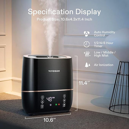 VIVOSUN 2-in-1 Warm and Cool Mist Humidifier, 5L Indoor Ultrasonic Air Humidifier with Essential Oil Tray for Bedrooms, Plants, Offices and Babies - Image 6