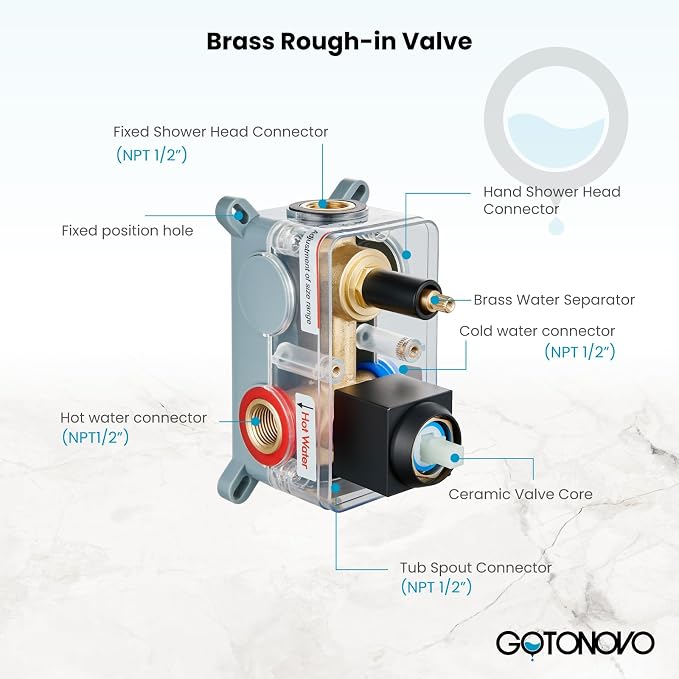 gotonovo 10'' Rain Shower Faucet System Rainfall Shower Head with Handheld Sprayer Waterfall Tub Spout Wall Mounted Mixer Combo Rough-in Valve and Trim Included 5.7 Inch Wide Spout Oil Rubbed Bronze - Image 5