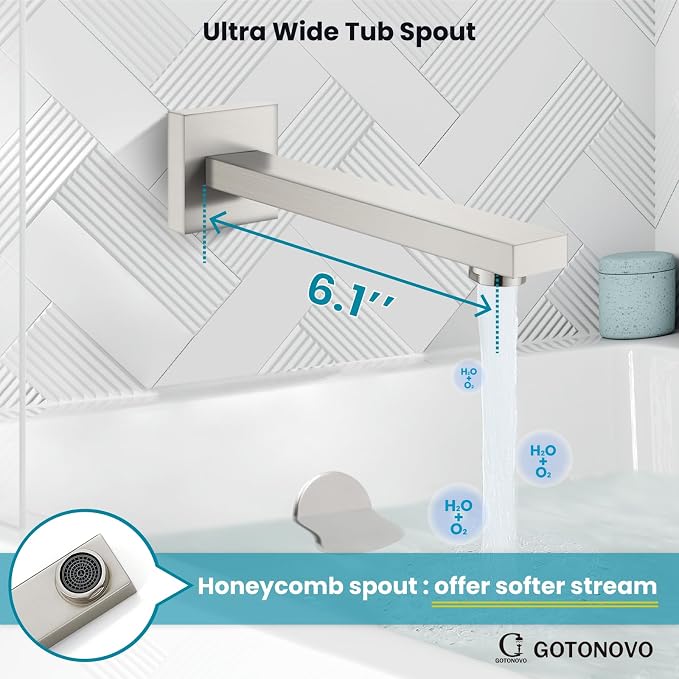gotonovo Shower System with Tub Spout Wall Mounted Rain Shower Head and Handle Combo Shower Faucet Set with Valve, 12 Inch, Brushed Nickel - Image 7