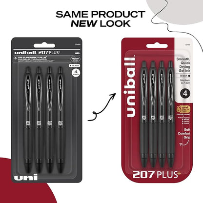 uniball 207 Plus+ Retractable Gel Pens, Medium Point, 4 Pack - Image 3