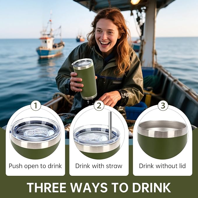 IEOVIEE 32 Pack, 20oz Stainless Steel Bulk Tumblers with Lids and Straws, Double Wall Insulated Travel Coffee Mug, Durable Powder Coated Tumbler Bulk Cup for Cold and Hot Drinks(Army Green) - Image 7