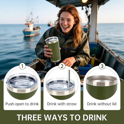 IEOVIEE 32 Pack, 20oz Stainless Steel Bulk Tumblers with Lids and Straws, Double Wall Insulated Travel Coffee Mug, Durable Powder Coated Tumbler Bulk Cup for Cold and Hot Drinks(Army Green) - Image 7