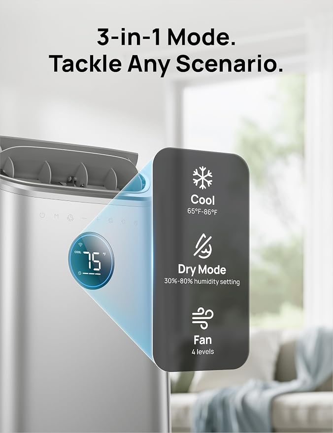 DREO Portable Air Conditioners, 12,000 BTU AC Unit for Bedroom with Drainage-free Cooling, 46dB Quiet, APP/Voice/Remote, 24h Timer with Fan & Dehumidifier, Smart Standing AC for Room Indoors, AC515S - Image 6