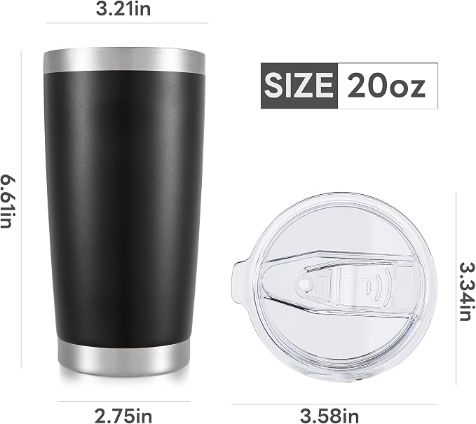 20 oz Tumbler with Lid Stainless Steel Insulated Tumblers Bulk Double Wall Vacuum Cups Powder Coated Travel Mug Keep Drink Cold and Hot, Black, 8 Pack - Image 7