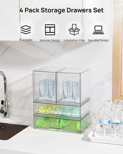 Vtopmart Clear Stackable Storage Drawers Set of 4, Plastic Organizer Bins - Image 3