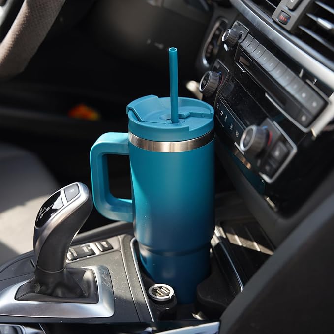 Konokyo 40 oz Tumbler with Handle and 2 Straws,2 in 1 Lid Insulated Water Bottle Stainless Steel Travel Coffee Mug,Turquoise - Image 6