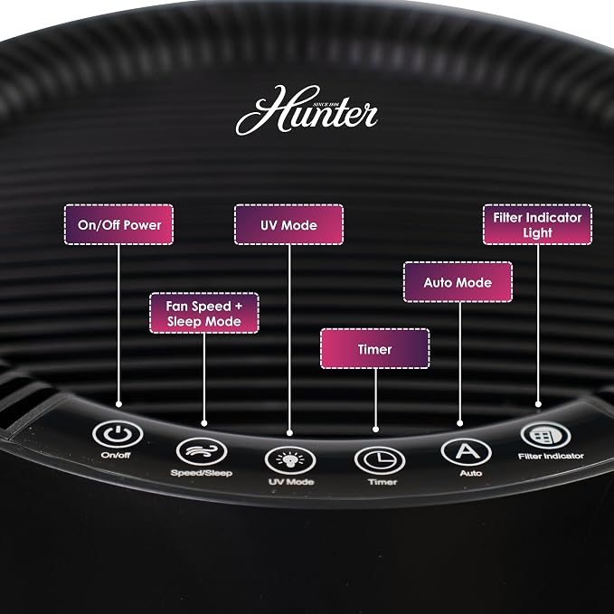 Hunter Fan Company Humidifier and Air Purifier In One, Advanced Filtration Air Purifiers for Home, Air Purifiers for Home Pets, Humidifiers for Bedroom and Humidifiers for Bedroom Baby, Grey/Silver - Image 8