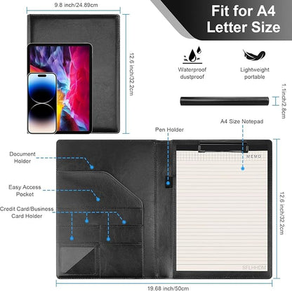 Portfolio Folder Padfolio with A4 Clipboard, Professional PU Leather Folder - Image 2
