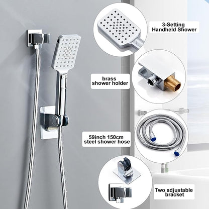 8 Inch Ceiling Mount Shower Faucet Set, Polish Chrome Rainfall Shower System, Square Rain Shower Head with Handheld Spray Combo Ceiling, Silver Rainfall Shower Faucet Fixtures (3-Setting) - Image 3