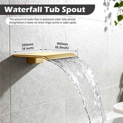 Midanya Shower System with Tub Spout,Bathtub Shower Faucet Set with Square Rainfall Head and Handheld Sprayer Wall Mount Tub Faucet Set with Valve and Trim Kit,12 Inch Brushed Gold - Image 2