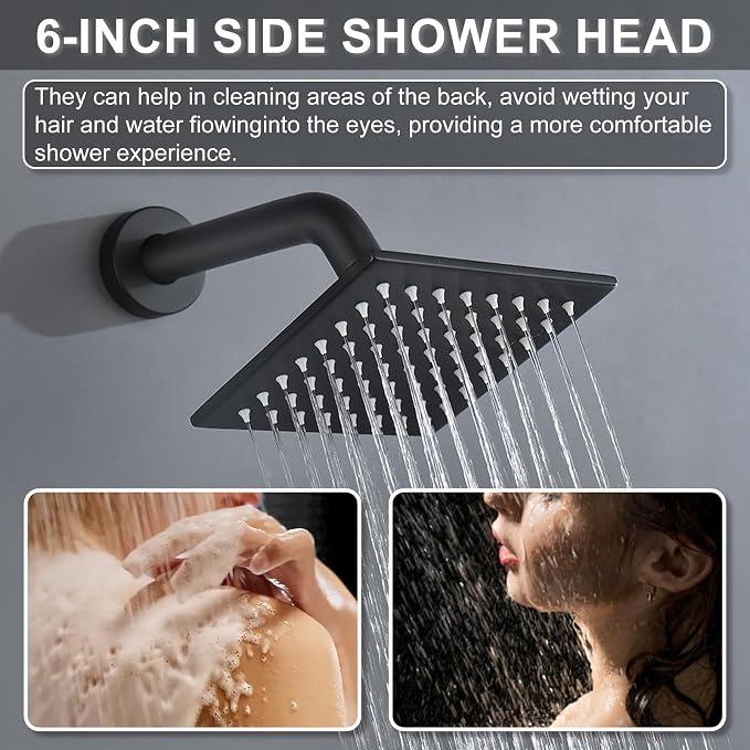 Shower System Brass Thermostatic Shower Faucet Set With Valve and Diverter Shower Mixer With Rain Head and Handheld High Pressure Square Rainfall - Image 5