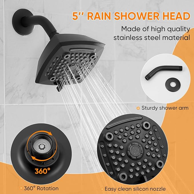 Black Shower Head And Faucet Set Complete With Valve Shower Fixtures With 6 Inch High Pressure Rain Shower Head Trim kit Regaderas Para bBaño Modernas - Image 4