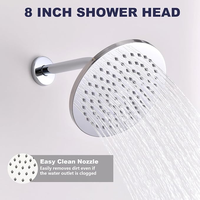 Shower System with Tub Spout, Bathtub Shower Faucet Set, 8" Rain Shower Head and Handheld Spray Combo, Round Shower Head and Handle Set with Tub Spout (Valve Included), Polished Chrome - Image 5