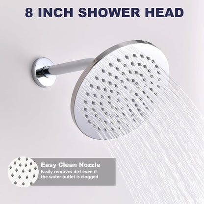 Shower System with Tub Spout, Bathtub Shower Faucet Set, 8" Rain Shower Head and Handheld Spray Combo, Round Shower Head and Handle Set with Tub Spout (Valve Included), Polished Chrome - Image 5