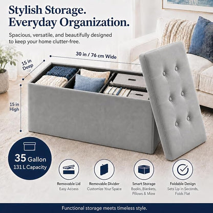 ALASDO 30 Inch Folding Storage Ottoman Bench - Image 5