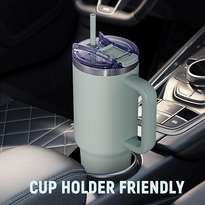 COKTIK 40 oz Tumbler With Handle and Straw, Insulated Tumbler With Leakproof Lids, Stainless Steel|BPA-Free, Cold for 24 H (Shale) - Image 6