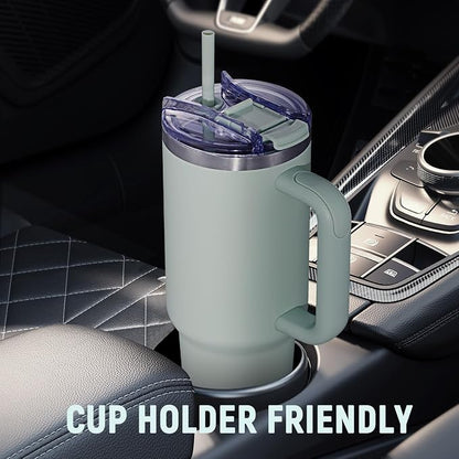 COKTIK 40 oz Tumbler With Handle and Straw, Insulated Tumbler With Leakproof Lids, Stainless Steel|BPA-Free, Cold for 24 H (Shale) - Image 6