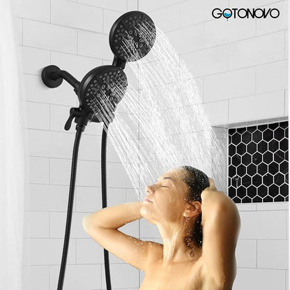 gotonovo Tub Shower Faucet Set,2 in 1 Dual Shower Head and Handle Set with Tub Spout Wall Mount Bathroom Shower Trim Kit with 3-way Water Diverter Valve Included Various Modes Matte Black - Image 9