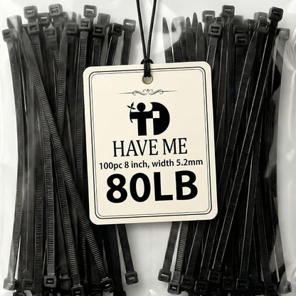 Zip Ties 8 inch, 100 Pack Heavy Duty Black Zip Ties by HAVEMETD