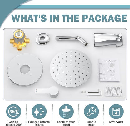 Tub Shower Faucet, Polished Chrome Shower Faucet Set with 8-Inch All-Metal Rainfall Showerhead and Bathtub Spout, Single-Handle Tub Shower-Trim Kit Included Valve, Polished Chrome - Image 9