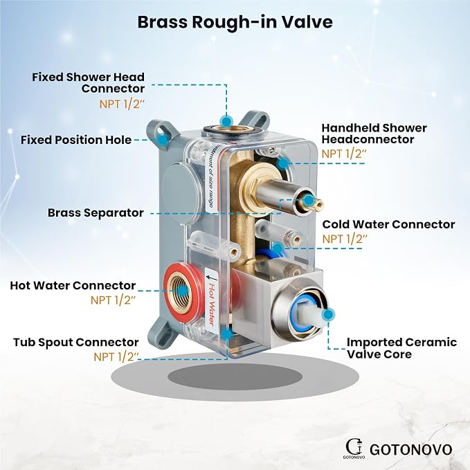 gotonovo Shower System with Tub Spout Wall Mounted Rain Shower Head and Handle Combo Shower Faucet Set with Valve, 12 Inch, Brushed Nickel - Image 8