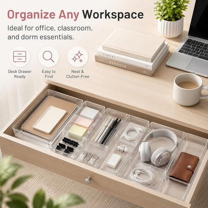 8 Pack Large Clear Plastic Drawer Organizer Bins - Image 7