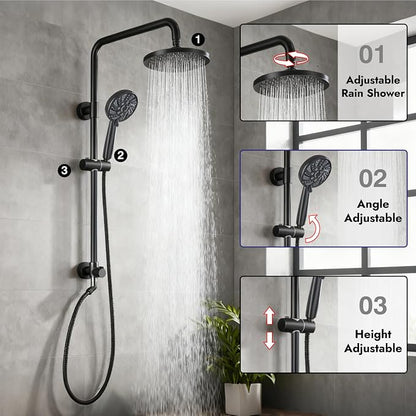 Midanya Retrofit Rain Shower System Wall Mount 8 Inch Rainfall Shower Head with 5-setting Handheld Spray Combo with Slide Bar,Matte Black - Image 6