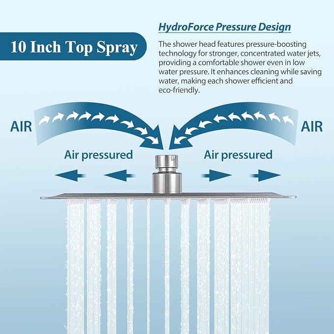 10 inch Brushed Nickel Shower Faucet Set, Stainless Steel Rain Shower System with Tub Spout, All Metal Wall Mounted Shower Faucet for Bathroom (With Shower Valve) - Image 2