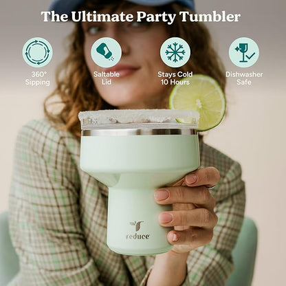 REDUCE Saltini 16 oz Cocktail Tumbler - Insulated Margarita Tumbler with Lid - Keeps Drinks Cold for 10 Hours - 360 Sippable Martini Glass Alternative - Shatterproof, Perfect for Parties - Daiquiri - Image 2