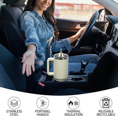 30 oz Tumbler with Handle,Tumbler with Lid and Straw,Double Wall Insulated Cup Stainless Steel Travel Mug(Cold for 34 Hours),Water Bottle for Iced Tea,Coffee,Cold Beverages(Cream White) - Image 6