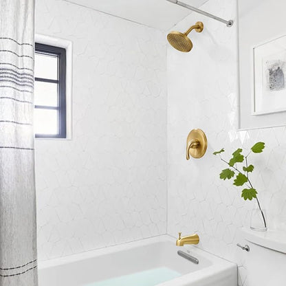 Brushed Gold Shower Tub Faucet Set With Valve - Gold Shower Head and Handle Set, Shower Faucet Set With 6 Inch Rain shower Head and Tub Spout, High-Pressure Tub Shower Trim Kit - Image 7