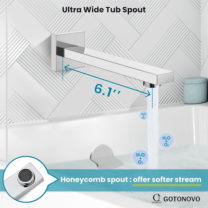gotonovo Shower System with Tub Spout Wall Mounted Rain Shower Head and Handle Combo Shower Faucet Set with Valve, 12 Inch, Polish Chrome - Image 7