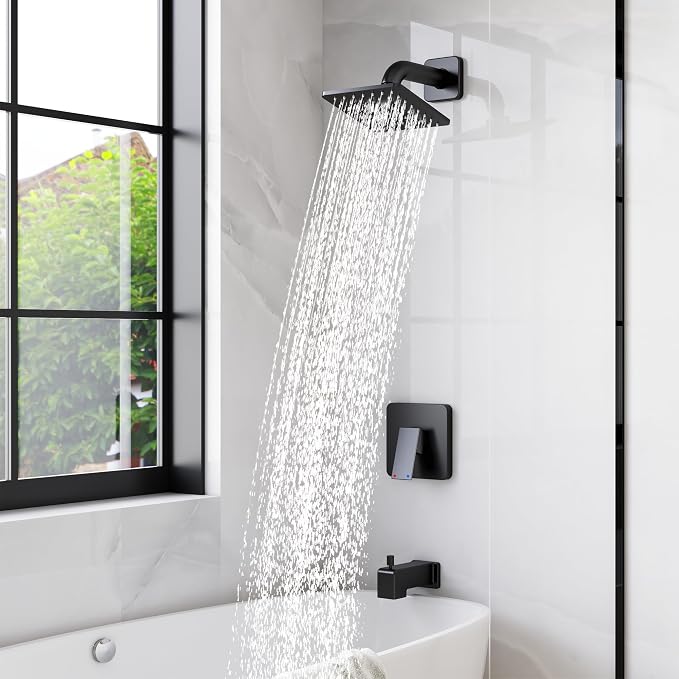 Esnbia Shower Faucet Set, Shower Head and Handle Set with 6-Inch Rain Shower Head and Tub Spout, All Metal Single-Handle Bathtub Shower Faucet Trim Kit (Shower Valve Include), Matte Black - Image 3
