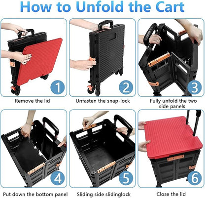FELICON SELORSS Foldable Utility Cart Folding Portable Rolling Crate-Red | - Image 4