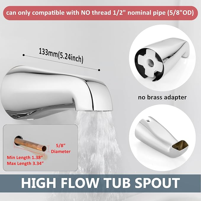 Aolemi 3 Handles Tub Shower Faucet Set with Valve Bathtub Combo Set Shower System Complete Trim Kit Wall Mounted Polish Chrome - Image 4