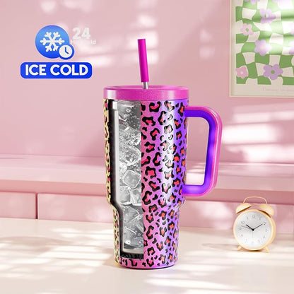 Meoky 30 oz Tumbler with Handle, Tumbler with Lid and Straw, Insulated Stainless Steel Travel Mug, 100% Leak-proof, Cupholder Friendly, Keeps Cold for 24 Hours or Hot for 8 Hours (Celebration) - Image 2