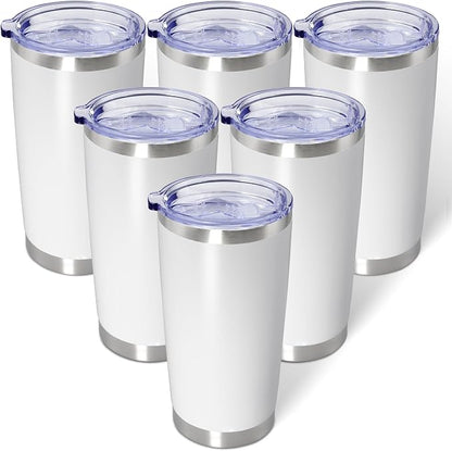 AIANJI 20oz Tumbler Bulk Stainless Steel Tumblers with Lid Vacuum Insulated Double Wall Travel Coffee Mug Powder Coated Tumbler Cup for Hot and Cold Drinks(White, 6 pack) by AIANJI