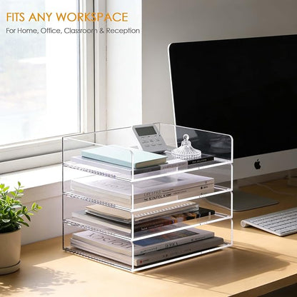 SANRUI Stackable 4-Tier Acrylic Desk Organizer, Space-Saving Document File - Image 5