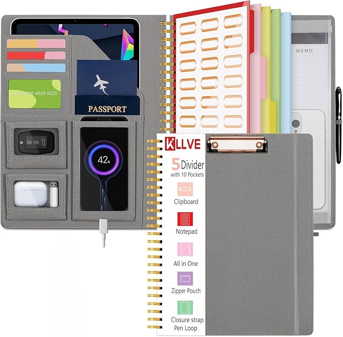 Grey Foldable Spiral Clipboard Folio by KLLVE
