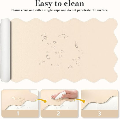 iCasso Leather Mouse Pad, Extra Large Desk Pad, Cute Scalloped Computer Mat - Image 5