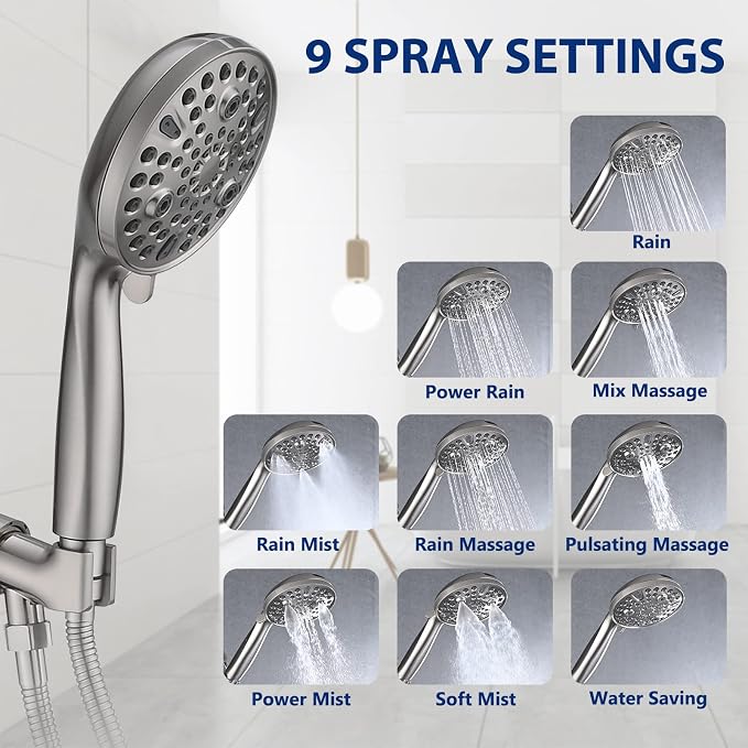 All Metal Bathtub Faucet with Sprayer 10 Settings, Fit for 1/2 inch or 3/4 inch Thread Pipe, 1/2 inch Slip on Pipe,Tub Spout with Diverter Brushed Nickel - Image 6