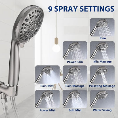 All Metal Bathtub Faucet with Sprayer 10 Settings, Fit for 1/2 inch or 3/4 inch Thread Pipe, 1/2 inch Slip on Pipe,Tub Spout with Diverter Brushed Nickel - Image 6